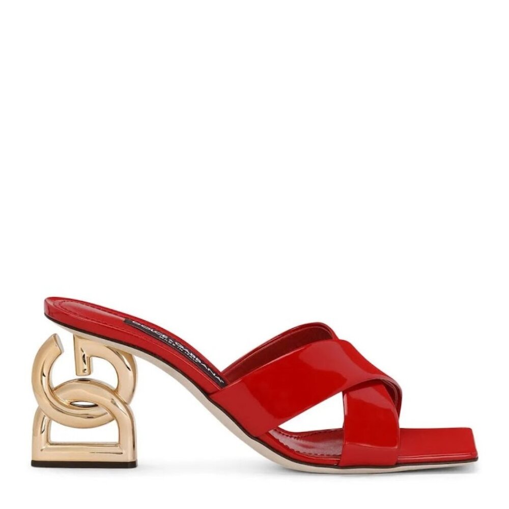 Dolce & Gabbana Red Women’s Patent Leather Mules D&G Heel Women’s Size 37.5